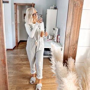 Grey Knit Overalls | Pink Lily